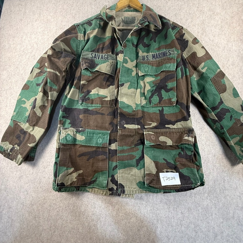 US Marines Woodland Camo Combat Jacket Savage Name Tape Small Regular